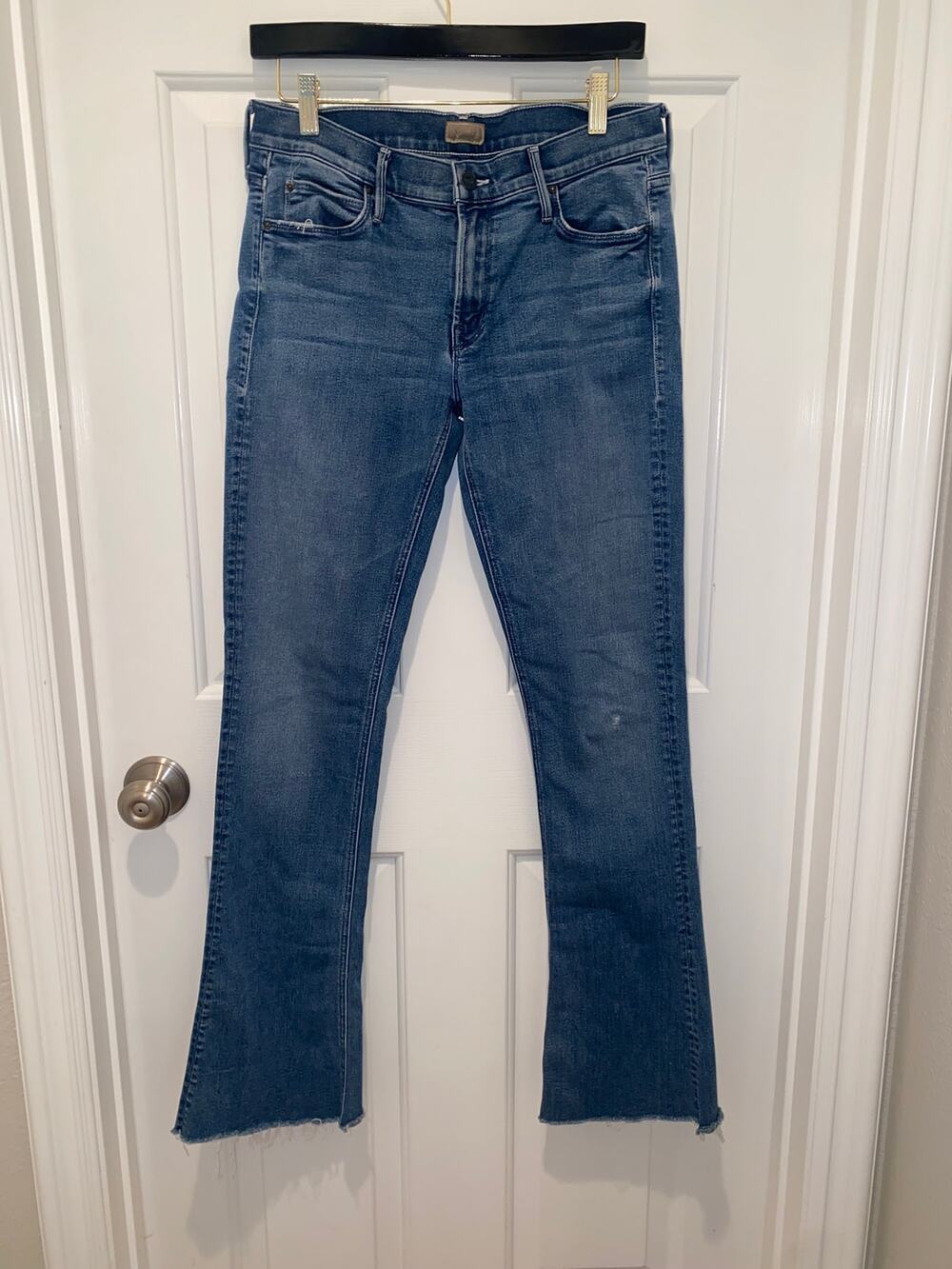 Mother Runaway Fray Jeans Flare in Fingerprints and Muddy Feet Wash Size30
